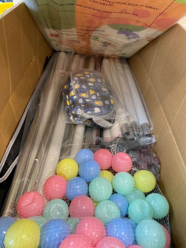 Photo 1 of **MINOR DAMAGE - USED**
LUTIKIANG Extra Large 79" x 71" Baby Playpen with Mat, Baby Gate Play Yard, Portable Toddler Playpen, Large Play Pen for Babies, Mat Included, Play Area for Babies and Toddlers (Black)