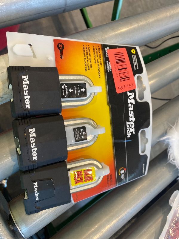 Photo 1 of **MISSING PARTS**
Master Lock Black Magnum Keyed-Alike Padlocks with All-Weather Cover, Outdoor Lock for Fence or Gate with a 1-7/8 Inch Lock Body and 1-1/2 Inch Shackle, 3-Pack