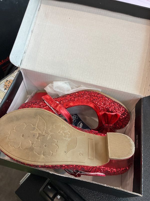 Photo 1 of **MINOR DAMAGE - USED**
K KomForme Girl's Dress Shoes Mary Jane Glitter 1.5 in Low Heel Wedding Party Princess Shoes for Toddler/Little/Big Kids Red