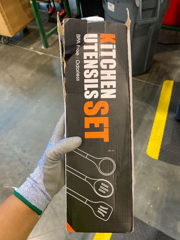 Photo 1 of *MINOR DAMAGE - USED*
Silicone Cooking Utensils Set Utensil Sets - 446°F Heat Resistant Silicone Kitchen Utensils Set Wooden Handles, Silicone Utensils for Cooking w Holder for Non-Stick Cookware BPA FREE (Black)