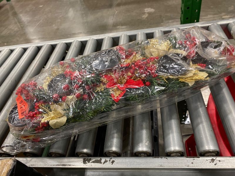 Photo 1 of *MINOR DAMAGE - USED*
Sliner Christmas Tabletop Centerpiece 30 Inch Poinsettia Candle Holder with 5 Battery Operated LED Flameless Candle Artificial Christmas Table Decorations with Pine Cones Red Berries