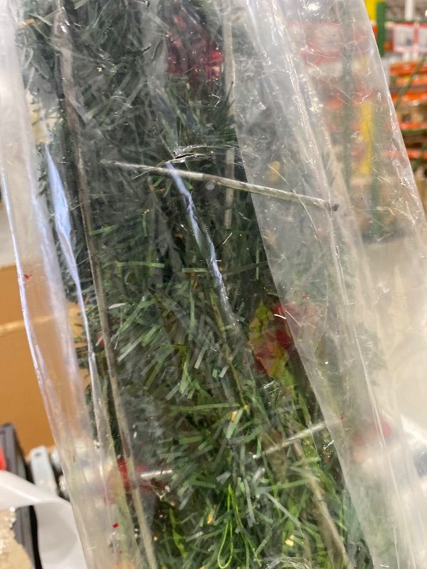 Photo 1 of *MINOR DAMAGE - USED*
Sliner Christmas Tabletop Centerpiece 30 Inch Poinsettia Candle Holder with 5 Battery Operated LED Flameless Candle Artificial Christmas Table Decorations with Pine Cones Red Berries