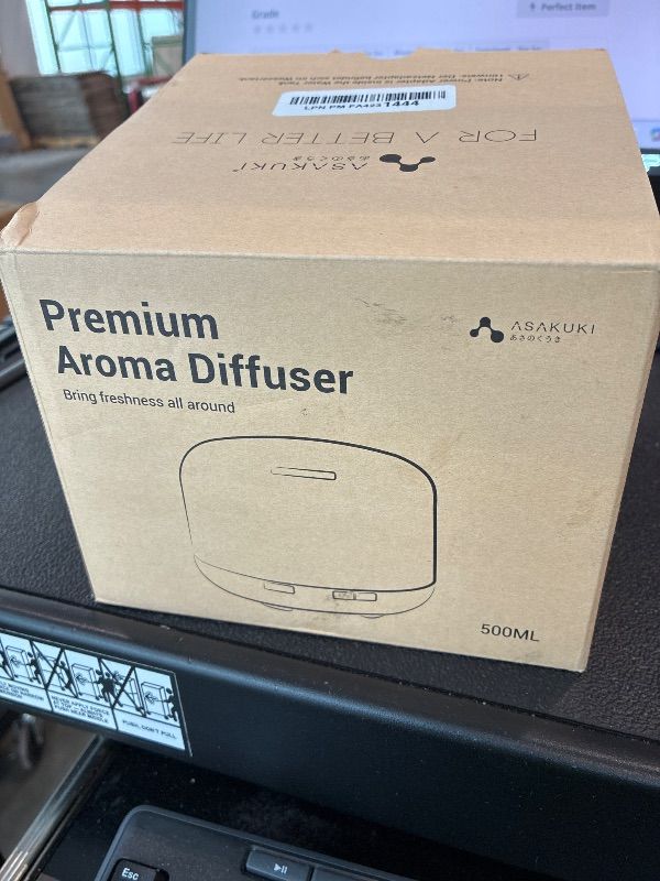 Photo 1 of **MISSING PARTS - Missing remote**
ASAKUKI Essential Oil Diffuser 500ml, Ultrasonic Aromatherapy Humidifier with Remote Control, 7 LED Colors, Timer & Auto-Off, Large Room Diffuser