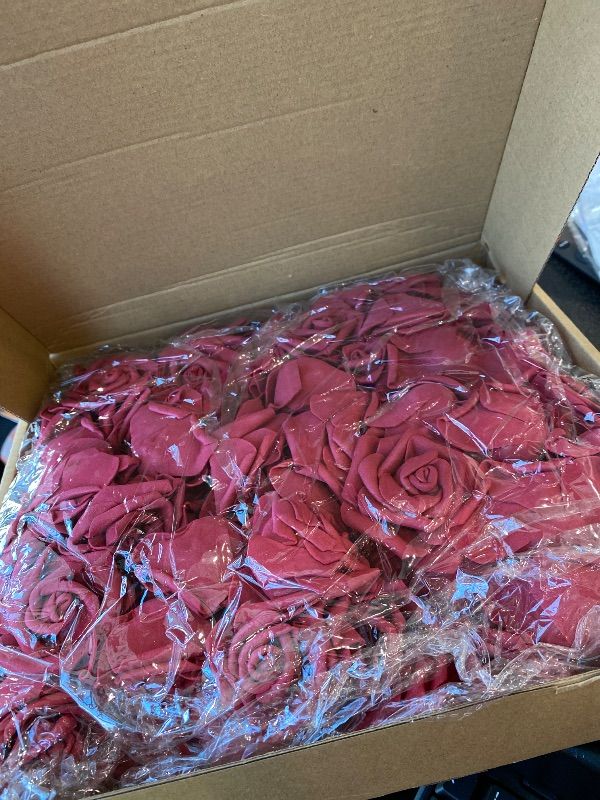 Photo 1 of *MINOR DAMAGE - USED*
IPOPU Artificial Rose Flower Heads, 100 Pcs Real Looking Burgundy Foam Fake Roses for DIY Wedding Baby Shower Centerpieces Arrangements Party Tables Home Decorations (Wine red, Stemless)
