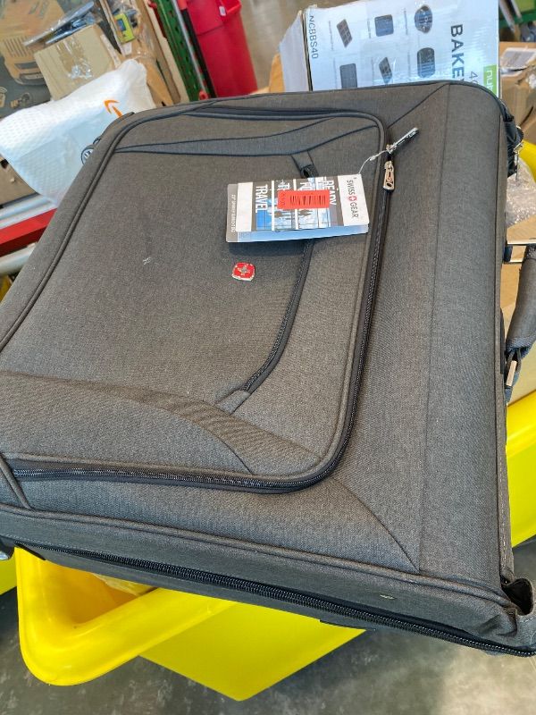 Photo 1 of *MINOR DAMAGE - USED*
SwissGear 7895 Premium Garment Bag with Spinner Wheels, Amazon Exclusive, Bonus Hanging Feature, 24-Inch Luggage - Heather Grey