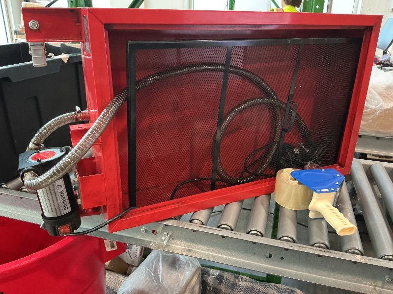 Photo 1 of [See Clerk Notes] VEVOR Low Profile Oil Drain Pan, 17 Gal Capacity, Rolling Oil Drain Pan with 110V High-Flow Electric Pump, 7.2 ft Hose & T Folding Handle, Leak-Proof & Corrosion-Resistant, Fit for Trucks, ATVs, Red