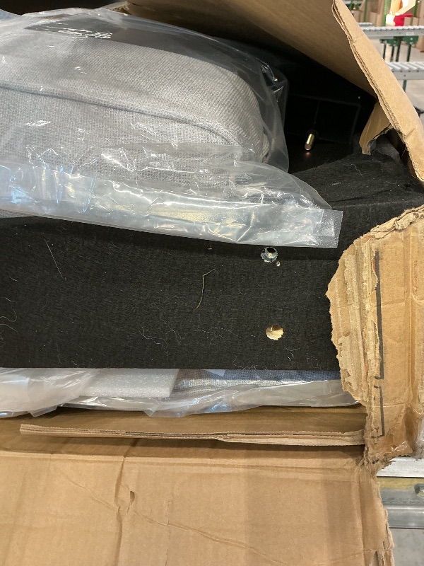 Photo 1 of ***PARTIAL SET*** Favfurish 114.2" Linen Upholstered Sofa with Console and 2 USB Ports Wired or Wirelessly Charged,Modern 4-Seat Couches W/ 4 Pillows and Two Cupholders,for Living Room,Apartment,Light Gray