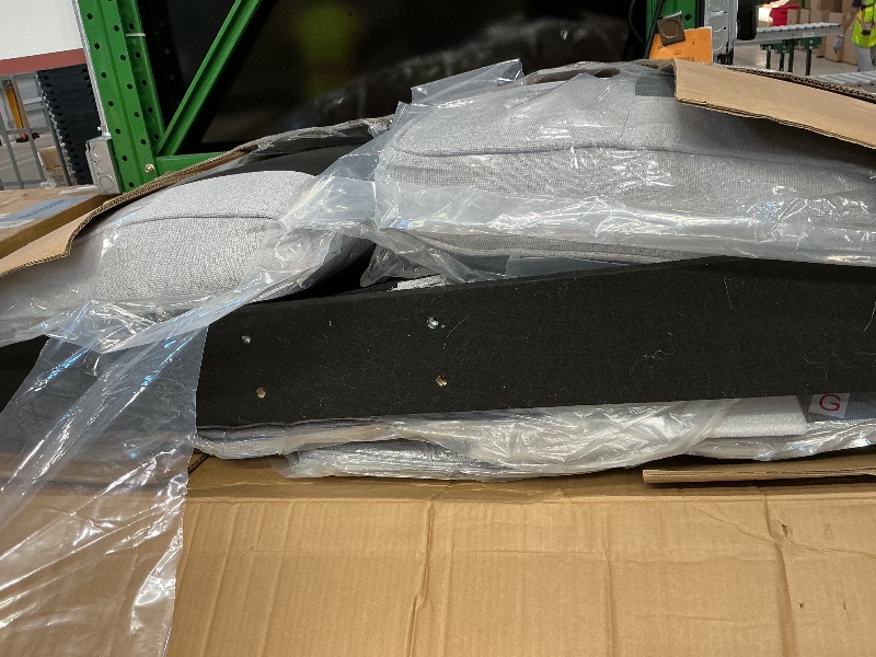 Photo 1 of ***PARTIAL SET*** Favfurish 114.2" Linen Upholstered Sofa with Console and 2 USB Ports Wired or Wirelessly Charged,Modern 4-Seat Couches W/ 4 Pillows and Two Cupholders,for Living Room,Apartment,Light Gray