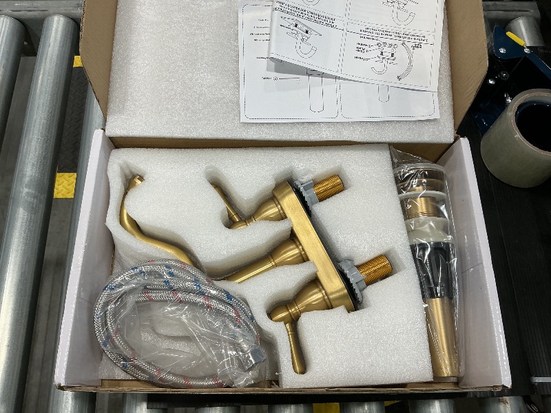 Photo 1 of *MISSING PARTS*
GGStudy Antique Brass Bathroom Faucet 2 Handles 4 Inches Centerset RV Bathroom Vanity Faucet with Drain Assembly and Supply Hose Lavatory Faucet