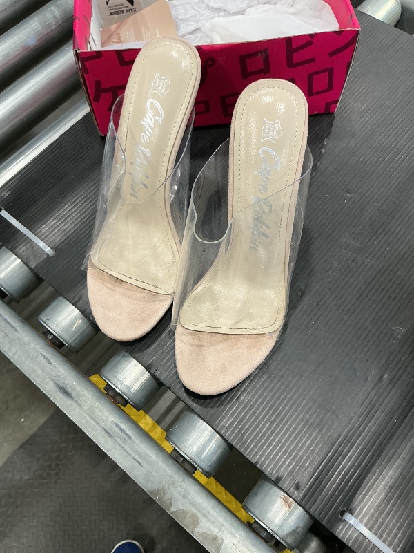 Photo 1 of *Minor Damage*
Women's Clear Wedge Heels - 4 Inch Open Toe Chunky Heels with Transparent Upper & Genuine Leather Sole | Slip-On Comfortable Dress Shoes | Fashion Platform Sandals (Lemonade.A) - Beige 8