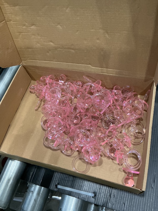 Photo 1 of 100 Pieces 2.75 Inch Plastic Pacifier for Baby Shower, Baby Shower Pacifier for Gender Reveal Party Decoration DIY Birthday Party Gift (Pink)