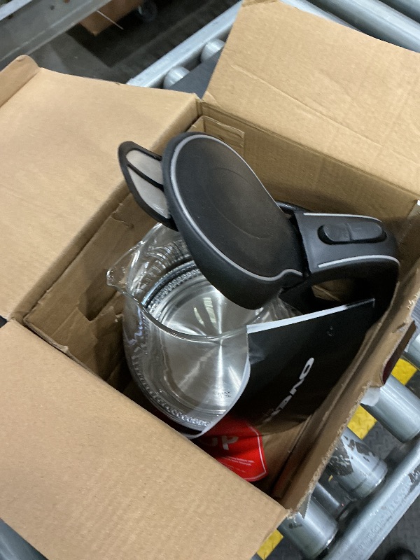 Photo 1 of **UNTESTED**
OVENTE Electric Kettle, 1.5L Borosilicate Glass Countertop Water Heater and Boiler for Coffee or Tea, BPA-Free, Auto Shut-Off, Boil-Dry Protection, Removable and Washable Spout Filter, Black KG83B