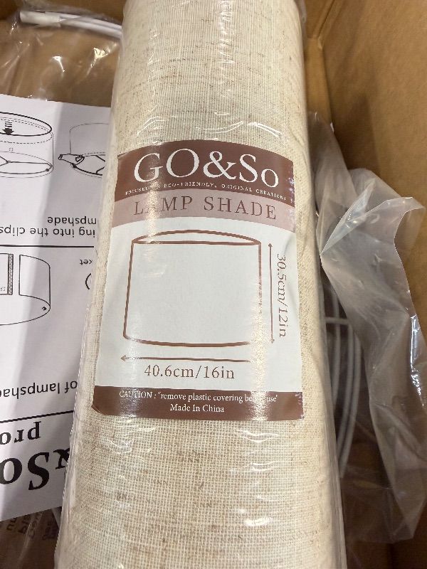 Photo 1 of *** It is 40.6cm/16in long and 30.5cm/12in wide.***GO&SO Oatmeal Linen Lamp shades Large Drum Linen Lampshade (Spider) Farmhouse Lampshade for Table & Floor Lamp - Lampshades Replacement