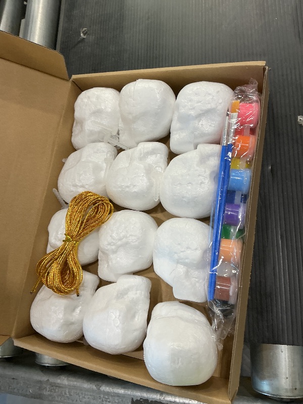 Photo 1 of 12PCS Day of the Dead Ornaments-Dia De Los Muertos Sugar Skull Decorations Crafts Kit, DIY Halloween Hanging Foam Skeleton Head Decor for Altar De Muertos Halloween Party Christmas Tree Decorations