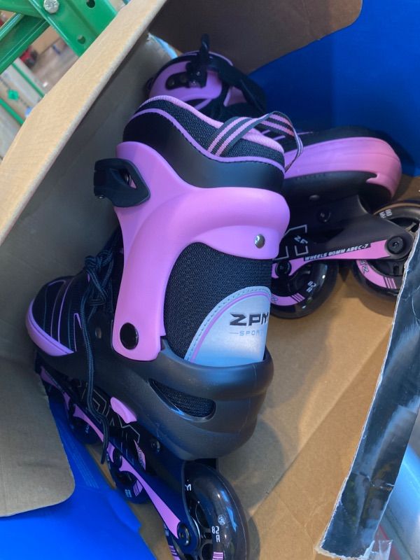 Photo 1 of **USED**
2PM SPORTS Kids Adjustable Inline Skates Ages 4-12, Youth Inlie Skates for Girls Boys 5-8 8-12 with Full Light Up Wheels, Beginner Women Men Adult Skates - Pink X-Large