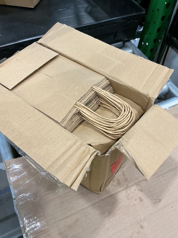 Photo 1 of 100 Pack 5.8x3.2x8.25 Inch Brown Kraft Paper Gift Bags with Handles - Bulk Small Plain Natural Bags for Birthday Party Favors, Grocery, Retail Shopping, Wedding, Craft, Goody, Takeouts, and Business