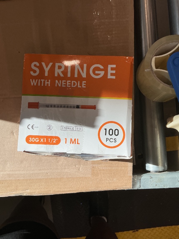 Photo 1 of 100 Pack 1ml Syringes with Needle-30Ga 0.5 Inch, Individually Sealed Packaging