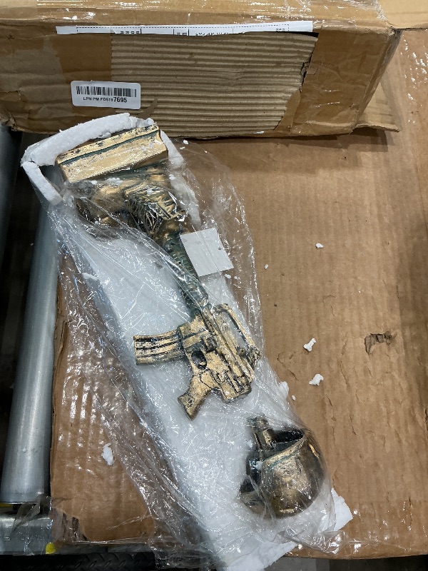 Photo 1 of ***MAJOR DAMAGE*** ***READ CLERK NOTES*** Napco Imports Antique Bronze Finish Battle Cross Fallen Soldier Helmet Boots and Rifle Statue