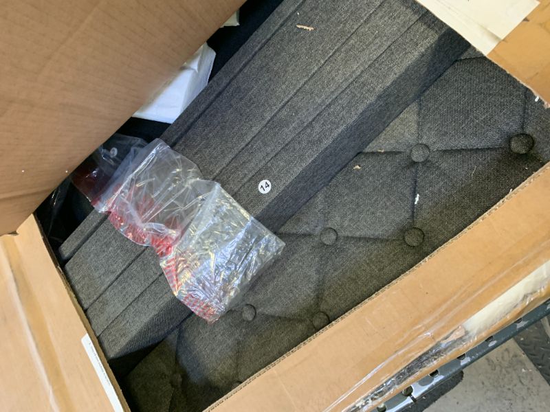 Photo 1 of GarveeHome Upholstered Canopy Bed Frame Queen Size with Headboard, Button Tufted, Nailhead Trim Design, No Box Spring Required, Dark Grey(Shipped in 2 Boxes)