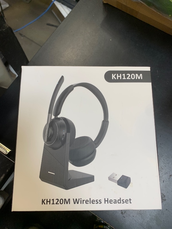 Photo 1 of (2025 Upgraded) Wireless Headset with Mic for Work, Bluetooth Headset with Noise Canceling Microphone with Dongle, Charging Base & Mic Mute, Wireless Headphones for Work from Home/PC/Computer