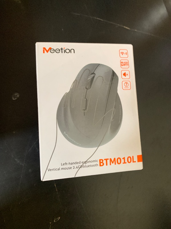 Photo 1 of MEETION Left-Handed Ergonomic Mouse, Wireless Vertical RGB Rechargeable Mouse, Bluetooth(5.2 + 3.0) & USB-A with USB-C Adapter 4 Adjustable DPI Mice for Mac/Windows/PC/Tablet/iPad Black
