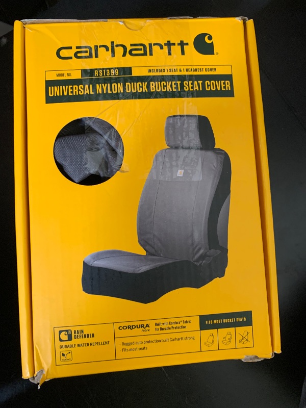 Photo 1 of Carhartt Universal Nylon Duck Canvas Fitted Bucket Seat Cover, Durable Seat Protection with Rain Defender, Single, Gravel