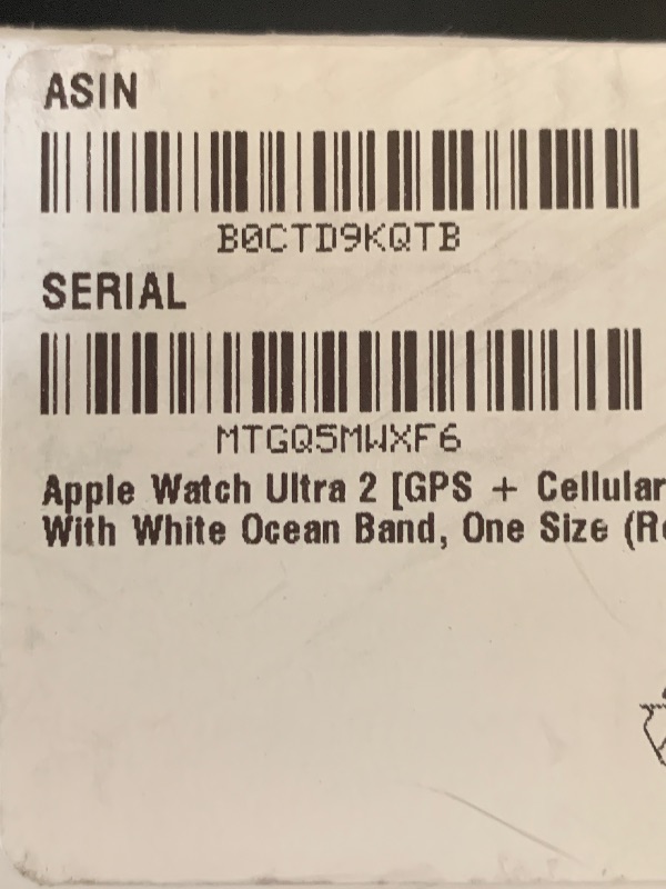 Photo 1 of Apple Watch Ultra 2 [GPS + Cellular, 49mm] - Titanium Case With White Ocean Band, One Size (Renewed)