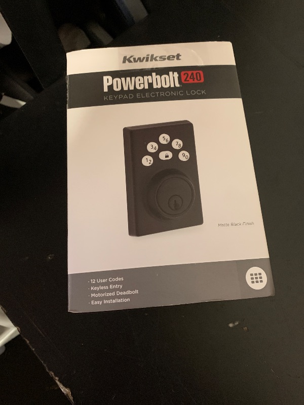 Photo 1 of Kwikset Powerbolt 240 5-Button Keypad Matte Black Contemporary Electronic Deadbolt Door Lock, Featuring Convenient Keyless Entry, Customizable User Codes and Auto-Locking