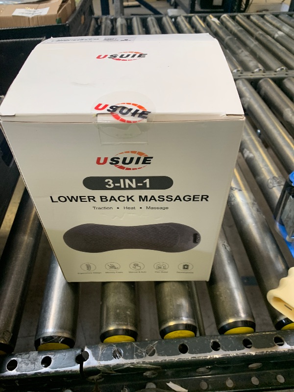 Photo 1 of USUIE 3-in-1 Rechargeable Electric Lumbar Support Pillow with Heat & Massage & Traction, Ergonomic Lower Back Massager for Pain Relief Deep Tissue, Ideal for Car/Bed/Sleeping/Office Chair/Travel