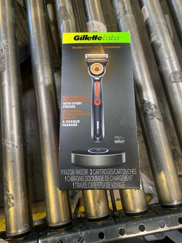 Photo 1 of Gillette Heated Razor for Men, Deluxe Travel Shave Kit by GilletteLabs, 1 Handle, 2 Blade Refills, Charging Dock, Case
