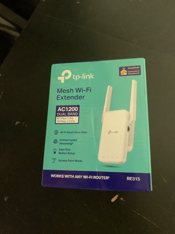 Photo 1 of TP-Link AC1200 WiFi Extender, 2023 Engadget Best Budget Pick, 1.2Gbps Signal Booster for Home, Dual Band 5GHz/2.4GHz, Covers Up to 1500 Sq.ft and 30 Devices,Support Onemesh, One Ethernet Port (RE315)