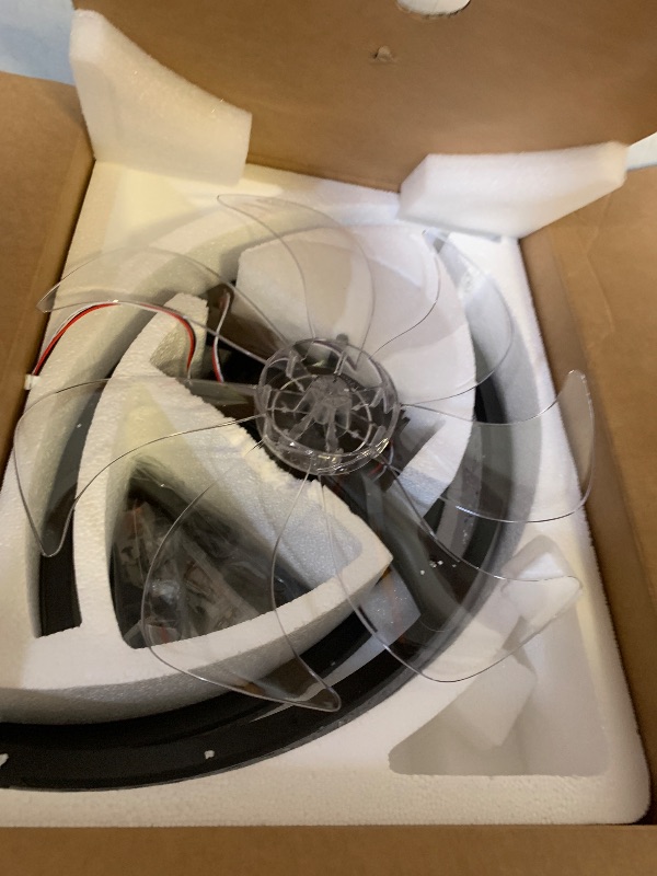 Photo 1 of AIKVSXER 20" Low Profile Ceiling Fan with Light and Remote, Dimmable LED Flush Mount Ceiling Fan, 6 Speeds, White Modern Design for Bedroom/Living Room ?Black-Crystal?