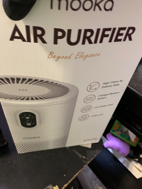 Photo 1 of **INCOMPLETE, MISSING CORD** MOOKA Air Purifiers for Home Large Room up to 1076ft², H13 True HEPA Air Filter Cleaner, Odor Eliminator, Remove Smoke Dust Pollen Pet Dander, Night Light, B-D02L White