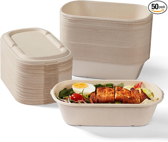Photo 1 of 100% Eco-Friendly] 34 oz Disposable Food Containers with Lids – Sugarcane Pulp Take Out Containers, Biodegradable Lunch Box, Compostable and Microwave Safe To-Go Boxes for Meal Prep – Pack of 100