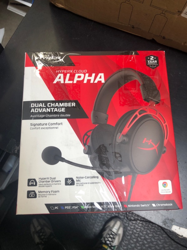 Photo 1 of HyperX Cloud Alpha - Gaming Headset, Dual Chamber Drivers, Legendary Comfort, Aluminum Frame, Detachable Microphone, Works on PC, PS4, PS5, Xbox One/ Series X|S, Nintendo Switch and Mobile – Red