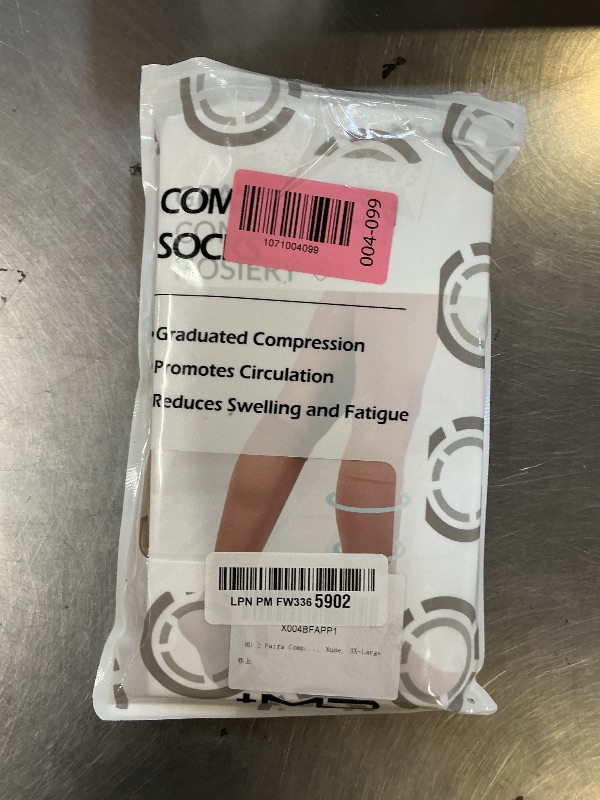 Photo 1 of +MD 2 Pairs Medical Compression Socks for Women & Men, Knee High Open Toe Stockings, Circulation Support & Comfort Hose Nude, 3X-Large