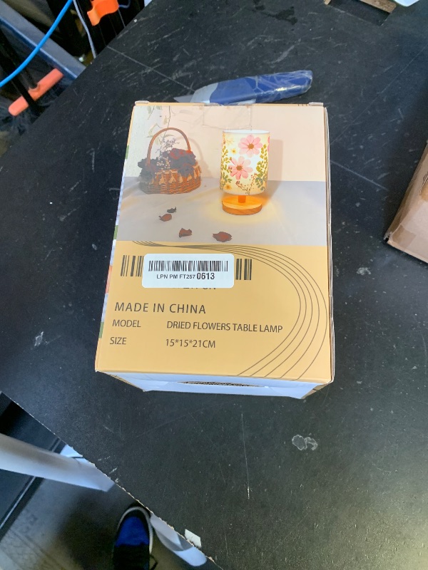 Photo 1 of Floresita Dried Flowers Small Table Lamp 5W LED 3-Color Bedside Lamp Pressed Flowers Lampshade with Wood Base for Bedroom Living Room Desk Nursery