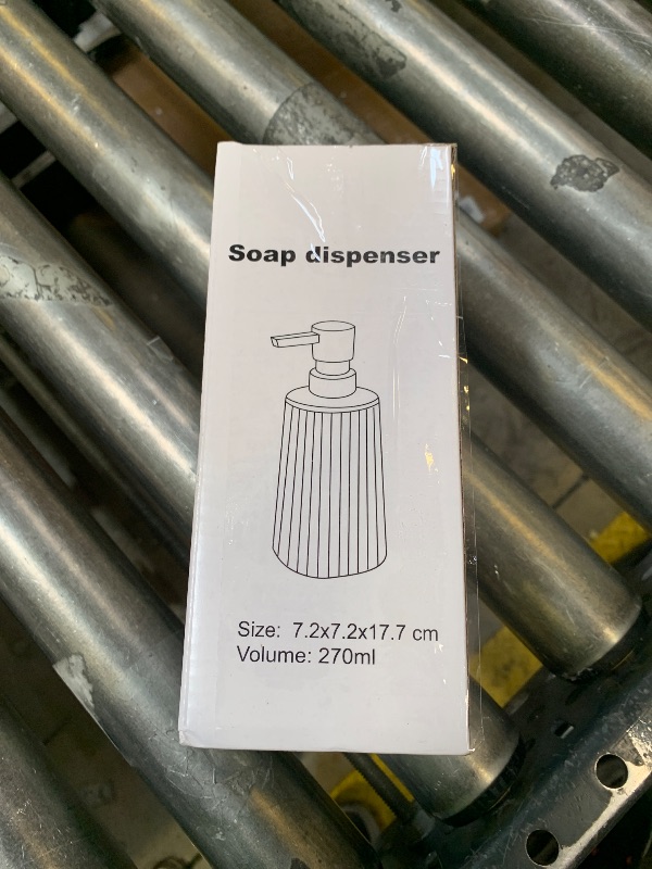Photo 1 of **********DAMAGED*******
Small Soap Dispenser for Bathroom and Kitchen, Modern Farmhouse Striped Style Plastic Hand Soap Dish Soap Dispenser with Pump Matte Black