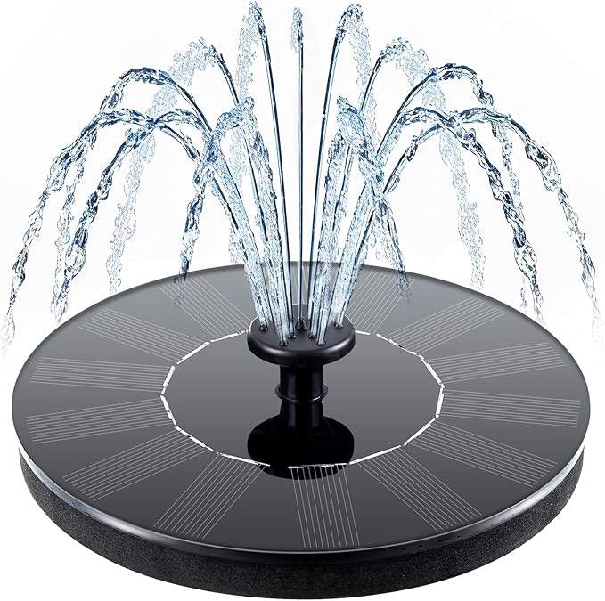 Photo 1 of Mademax Solar Bird Bath Fountains, Upgrade 1.4W Solar Fountain Pump with 6 Nozzles, Free Standing Floating Solar Powered Water Fountain Pump for Bird Bath, Garden, Pond, Pool, Outdoor