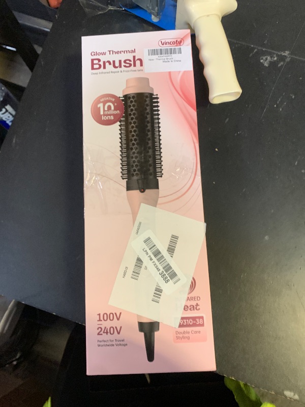 Photo 1 of Infrared Thermal Brush, Dual Voltage Negative Ions Heated Round Brush, 1 1/2 Inch Straightener & Curling Iron Brush 2 in 1, Dual PTC Non-Blowing Thermal Round for Wome, Pink
