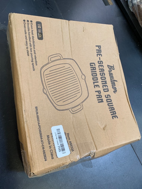 Photo 1 of Bruntmor 10 Inch Square Cast Iron Grill Pan Steak Pan Pre Seasoned Grill Pan with Easy Grease Drain Spout, with Large Loop Handles for Grilling Bacon, Steak, and Meats