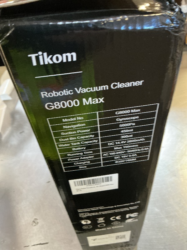 Photo 1 of Tikom Robot Vacuum and Mop Combo, 5000Pa Robotic Vacuum Cleaner, 150 Min Max, App & Remote Control, Ideal for Hard Floor, Carpet, Pet Hair, Self-Charge(G8000 Max)