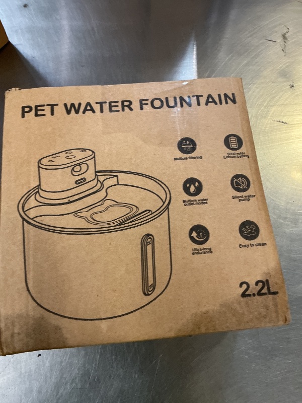 Photo 1 of Wireless Cat Water Fountain Cordless Cat Drinking Fountain Stainless Steel, 74oz/2.2L Battery Operated Pet Water Fountain for Cats Indoor with 11 Filters
