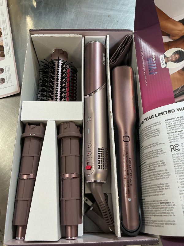 Photo 1 of Shark FlexFusion Hair Straightener & Powerful Hair Dryer with Fusion Hair Brush, Ceramic Air Styler with Auto-Wrap Curlers & Concentrator, Ceramic Plates, Cosmic Blush HD641S