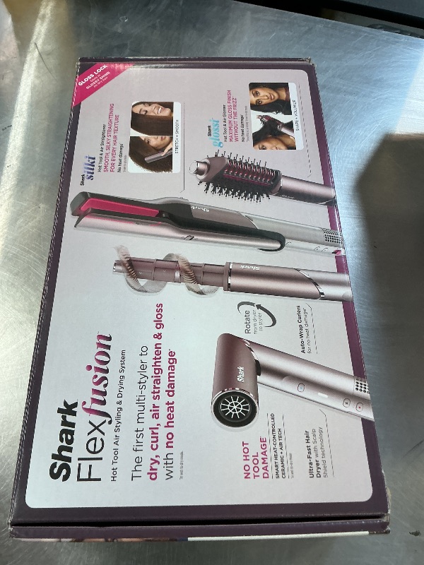 Photo 1 of Shark FlexFusion Hair Straightener & Powerful Hair Dryer with Fusion Hair Brush, Ceramic Air Styler with Auto-Wrap Curlers & Concentrator, Ceramic Plates, Cosmic Blush HD641S