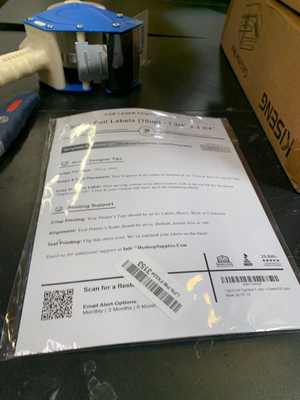 Photo 1 of 1 3/4" X 3 3/4" Adhesive Labels - 10 Sheets / 100 Oval Labels - Laser Printer Only - Silver Foil