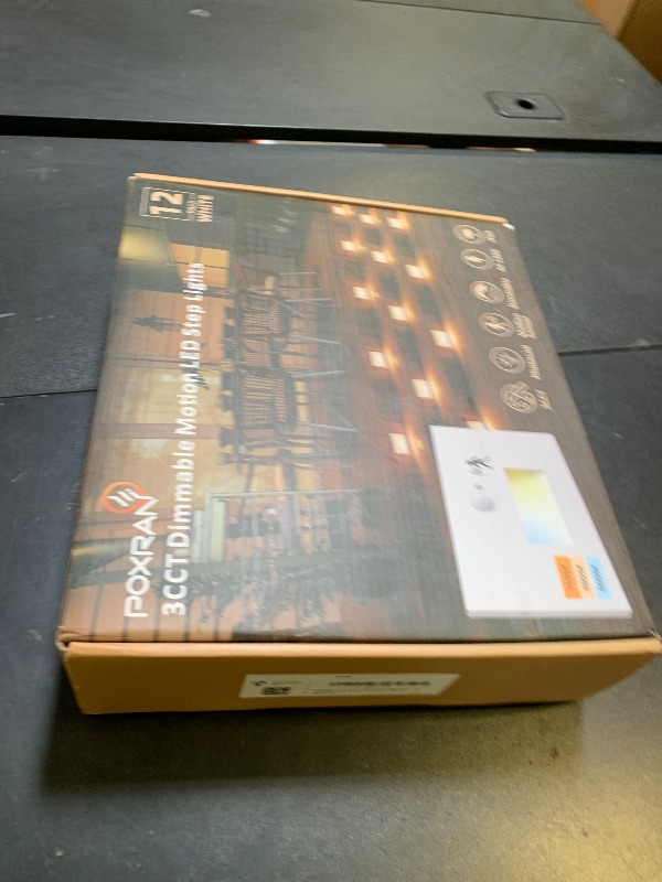 Photo 1 of Poxran 12 Pack Motion Sensor LED Step Lights, 3CCT Adjustable 3000K/4000K/6000K Stair Lights, 4W 300LM Dimmable Staircase Lighting, IP65 Waterproof for Indoor Outdoor, 120V Hardwired, ETL, White