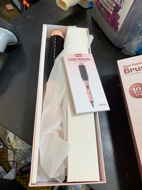 Photo 1 of Infrared Thermal Brush, Dual Voltage Negative Ions Heated Round Brush, 1 1/2 Inch Straightener & Curling Iron Brush 2 in 1, Dual PTC Non-Blowing Thermal Round for Wome, Pink