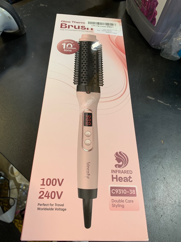 Photo 1 of Infrared Thermal Brush, Dual Voltage Negative Ions Heated Round Brush, 1 1/2 Inch Straightener & Curling Iron Brush 2 in 1, Dual PTC Non-Blowing Thermal Round for Wome, Pink