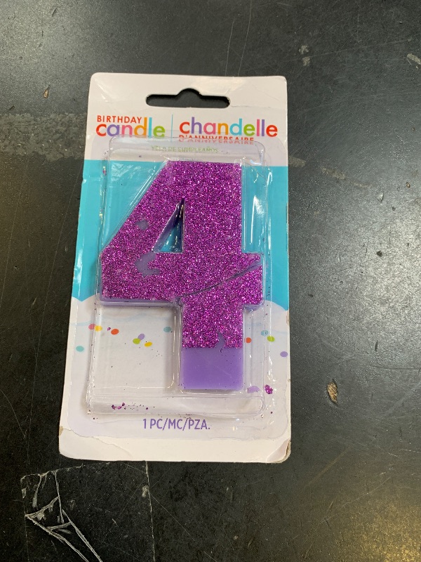 Photo 1 of #4 Glitter Birthday Candle | Purple | Party Supply